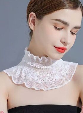 精致白色蕾丝假领女荷叶边花边装饰护颈围脖套百搭