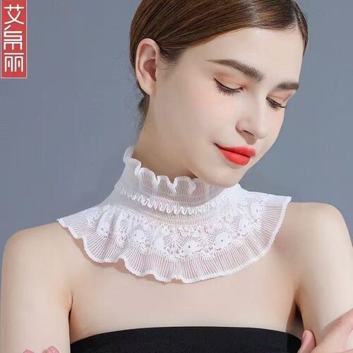 精致白色蕾丝假领女荷叶边花边装饰护颈围脖套百搭