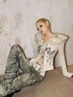 Milk-cool Molly original Subculture outfit Hot Girl detachable fur collar flared sleeve long-sleeved shirt cardigan cinched waist top thumbnail 2