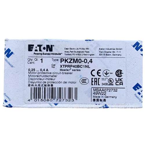 伊顿穆勒 PKZM0-0,4塑料外壳式断路器0,25-0,4A XTPRP40BC1NL