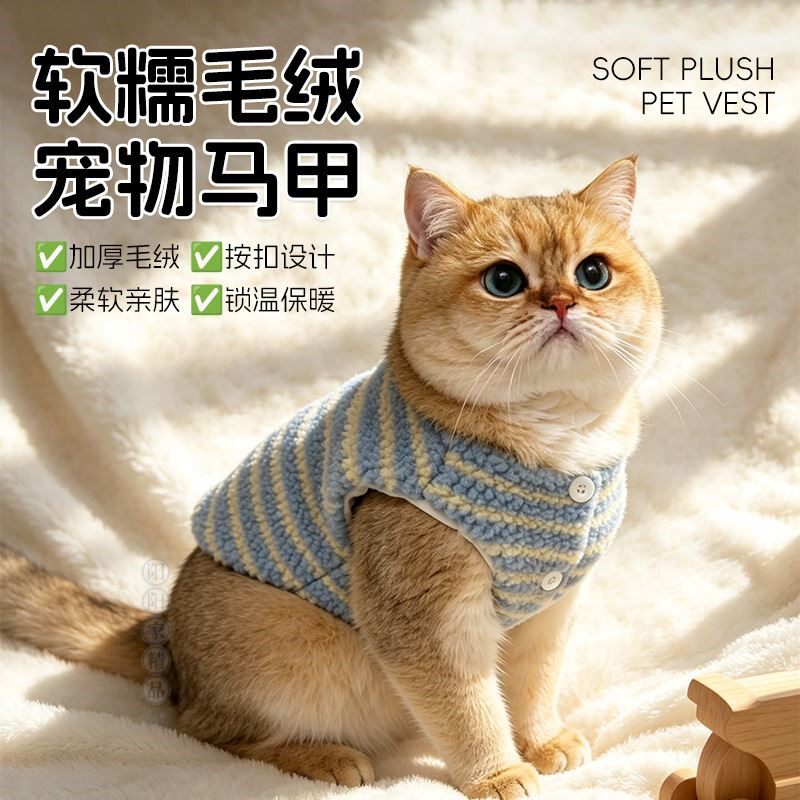 宠物衣服小猫小狗摇粒绒马甲小型犬宠物衣服条纹背心秋冬猫咪服饰