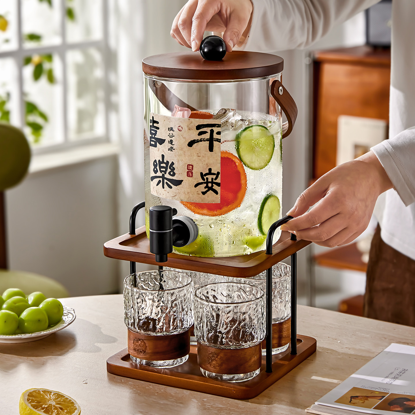 雅港大容量冷水壶耐热玻璃冷水壶家用冷泡水果茶桶聚会果汁饮料桶