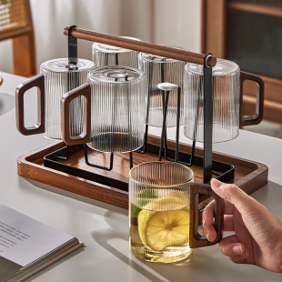 雅港玻璃杯家用客厅耐高温带把手杯子办公室喝水泡茶待客水杯套装