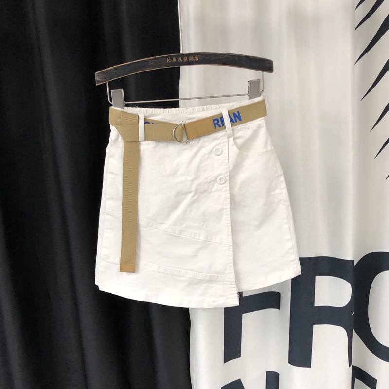 不规则休闲裙裤女2022夏季新款韩版高腰显瘦弹力单排扣a字半身裙