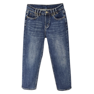 欧货2026春季新款蓝色直筒牛仔裤女高腰显瘦八分小个子休闲烟管裤