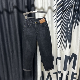 宽松显瘦九分加绒老爹萝卜长裤 黑色显瘦哈伦牛仔裤 女2024秋冬新款