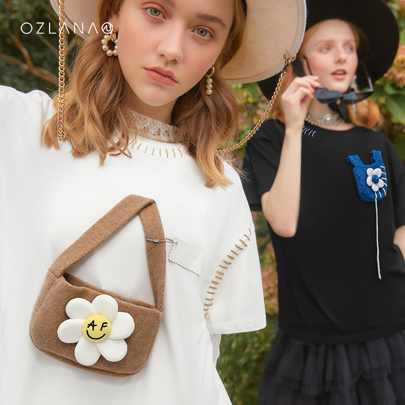 OZLANA2022夏季新款T恤女卡通图案贴章设计感内搭纯色短袖上衣夏在类目 女装/女士精品, T恤中 - 来自Buy2taobao.com提供专业的淘宝代购服务