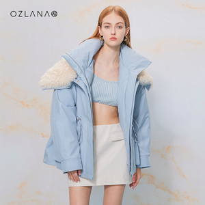 OZLANA大翻领鸭绒羽绒服女冬季2023新款立领外套