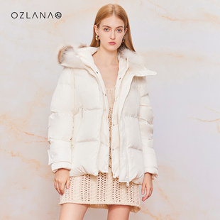 OZLANA羽绒服女2023冬季 新品 束腰显瘦大毛领休闲百搭保暖鹅绒外套