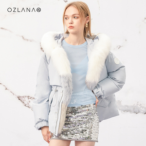 OZLANA彩虹狐狸毛羽绒派克服冬季2023新款鸭绒棉服时尚保暖外套女