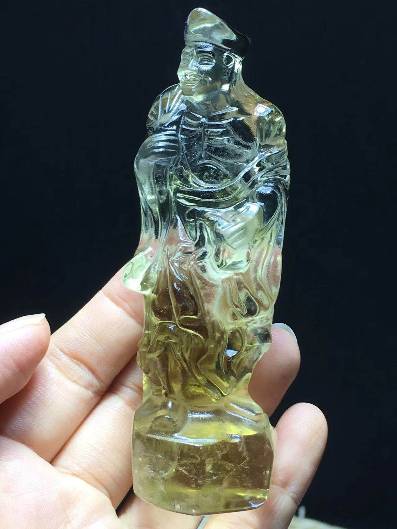 天然白水晶黄水晶原石雕刻手把件活佛济公摆件居家办公装饰品