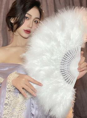羽毛扇子旗袍夜上海舞蹈毛绒民国古风毛毛扇白色鹅毛折扇拍照道具