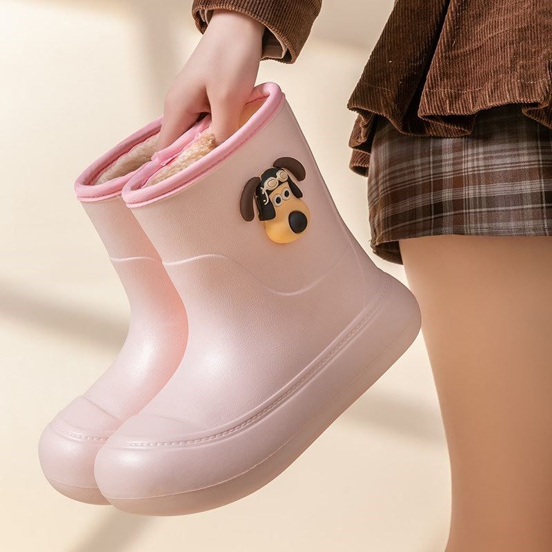 加绒雨鞋女多巴胺时尚可爱棉雨靴EVA防滑保暖加厚冬季软底胶鞋