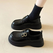 ins百搭黑色复古小众增高单鞋 厚底小皮鞋 女英伦风2025年秋冬新款
