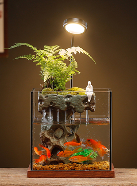 创意循环流水摆件生态玻璃鱼缸生财小型家用招财养鱼缸景观水族箱