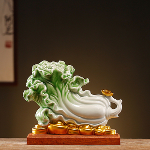 百财如意玉白菜聚福招财摆件客厅电视酒柜玄关装 饰品店铺开业礼品