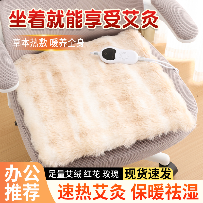 电加热艾草坐垫毛绒绒插电款办公室蓄热保暖护腰暖臀冬季久坐垫
