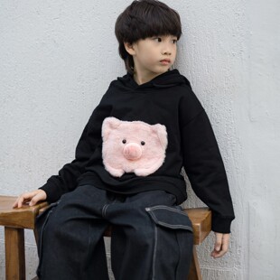 2025新款可爱立体小猪图案卫衣儿童男孩女孩女童连帽上衣外套秋季