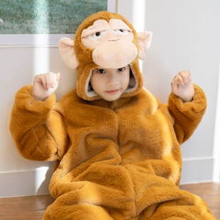 宝宝动物造型衣服可爱搞怪小猴子外出服毛茸茸连体衣儿童睡衣冬装