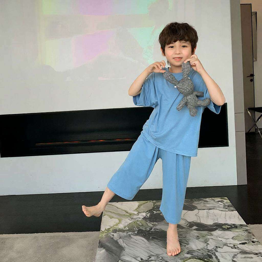 男童睡衣夏季短袖儿童中大童冰丝家居服亲子套装夏装薄款两件套潮