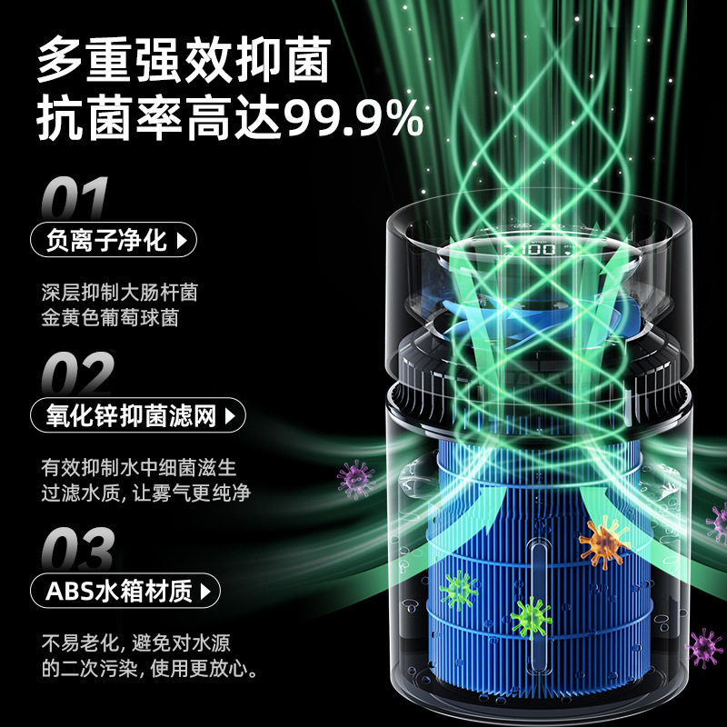 5L无雾加湿器负氧离子净化空气加湿器100档调节卧室桌面加湿器
