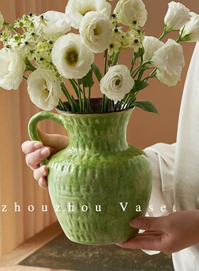 油画手绘花盆插花法式复