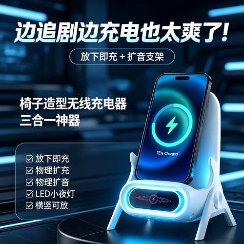 桌面立式无线快充手机支架