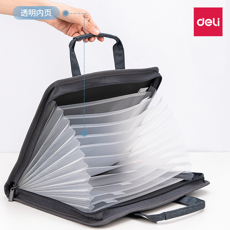 델리 천 아코디언 백 A4 학생용 다층 폴더 중학생 및 고등학생을 위한 정보 저장 기능 시험지 클립 분류 용지 보관 가방 휴대용 천 시험지 가방 사무실 비즈니스 정보 책자 메모