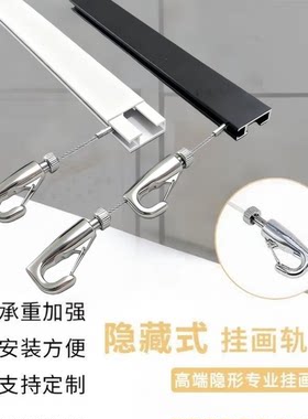 隐藏式挂画器轨道挂画带盖板隐形家用调节挂画展钩画廊钢丝吊绳挂