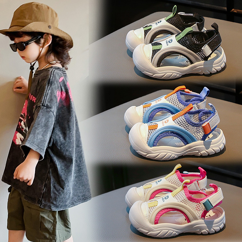 儿童夏季男宝宝女凉鞋1一6岁夏天网面女童男童透气包头软底鞋子