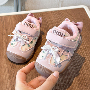 冬季女宝宝加绒学步鞋0一1-3岁婴儿保暖鞋子冬天幼儿女童软底棉鞋