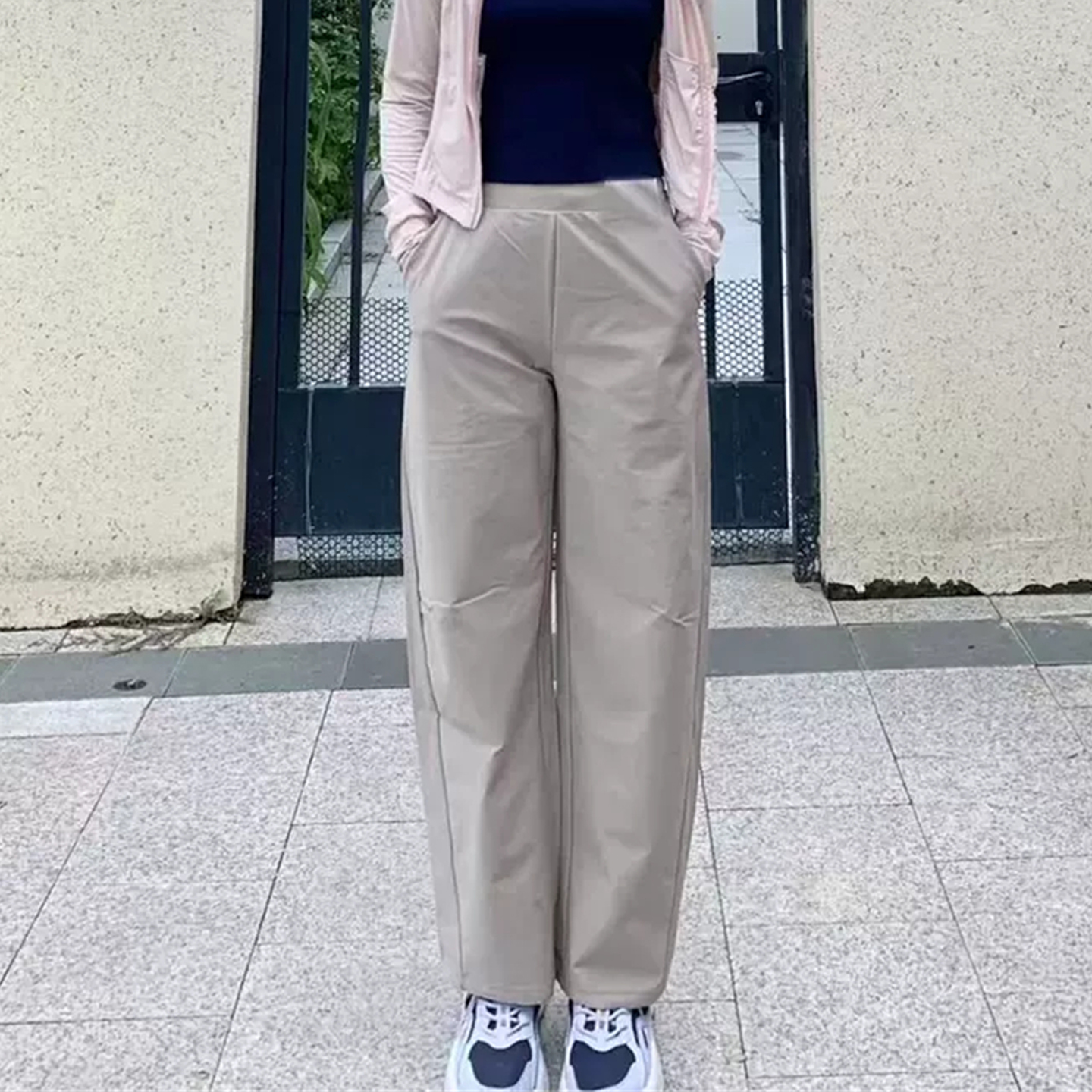 日系秋冬女装针织廓形长裤快干速干吸汗高腰弯刀镰刀裤新款479688