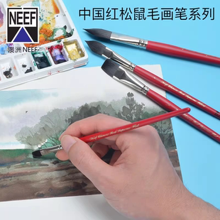 澳洲NEEF水彩画 中国红supreme系列 松鼠毛骆驼毛平刷 猫舌刀锋笔