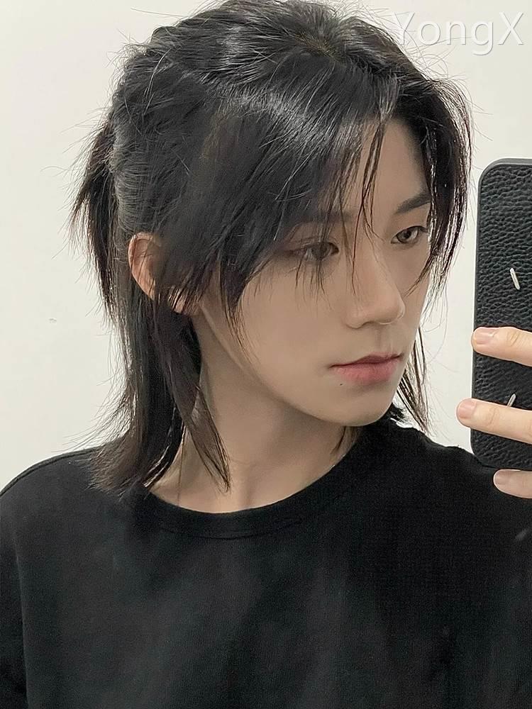 狼尾假发男长发日系男生武士头中分男士鲻鱼头自然日常全头套式