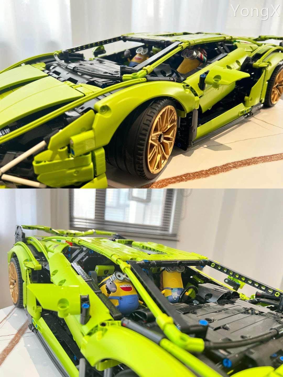 兰博基尼跑车益智拼装汽车绿牛积木男孩子遥控赛车玩具 生日礼物