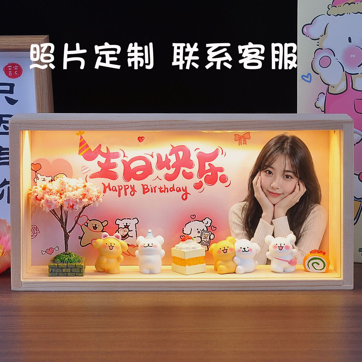 线条小狗手办小夜灯摆件送男女生朋友闺蜜生日礼物儿童小孩成长礼