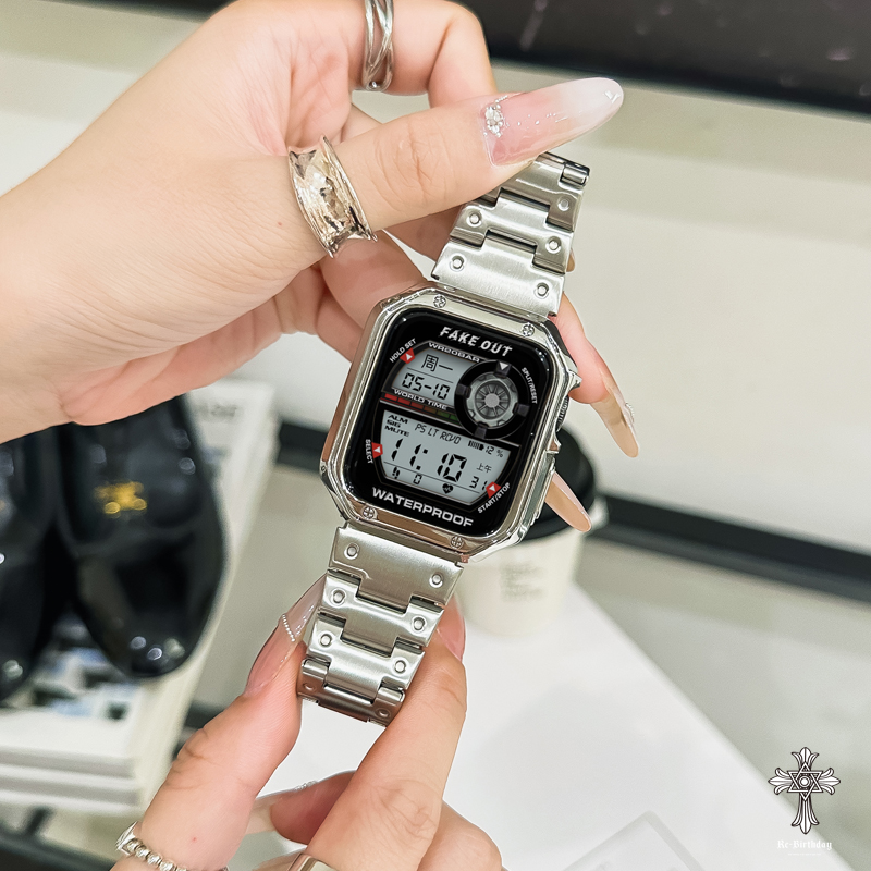 复古小方块适用于苹果手表46m不锈钢金属表带applewatch10保护壳