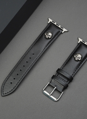 适用于苹果手表克罗心皮46mm表带iwatch8910复古朋克男女秋冬腕带