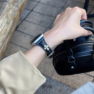 适用苹果手表复古真皮41m表带apple watchS11女细款40m小蛮腰腕带