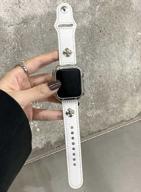 适用iwatch表带克罗心硅胶真皮夏日透气男女款苹果手表7/8代表带