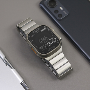 适用于苹果手表金属45mm表带applewatch8910商务高端男腕带ultra3
