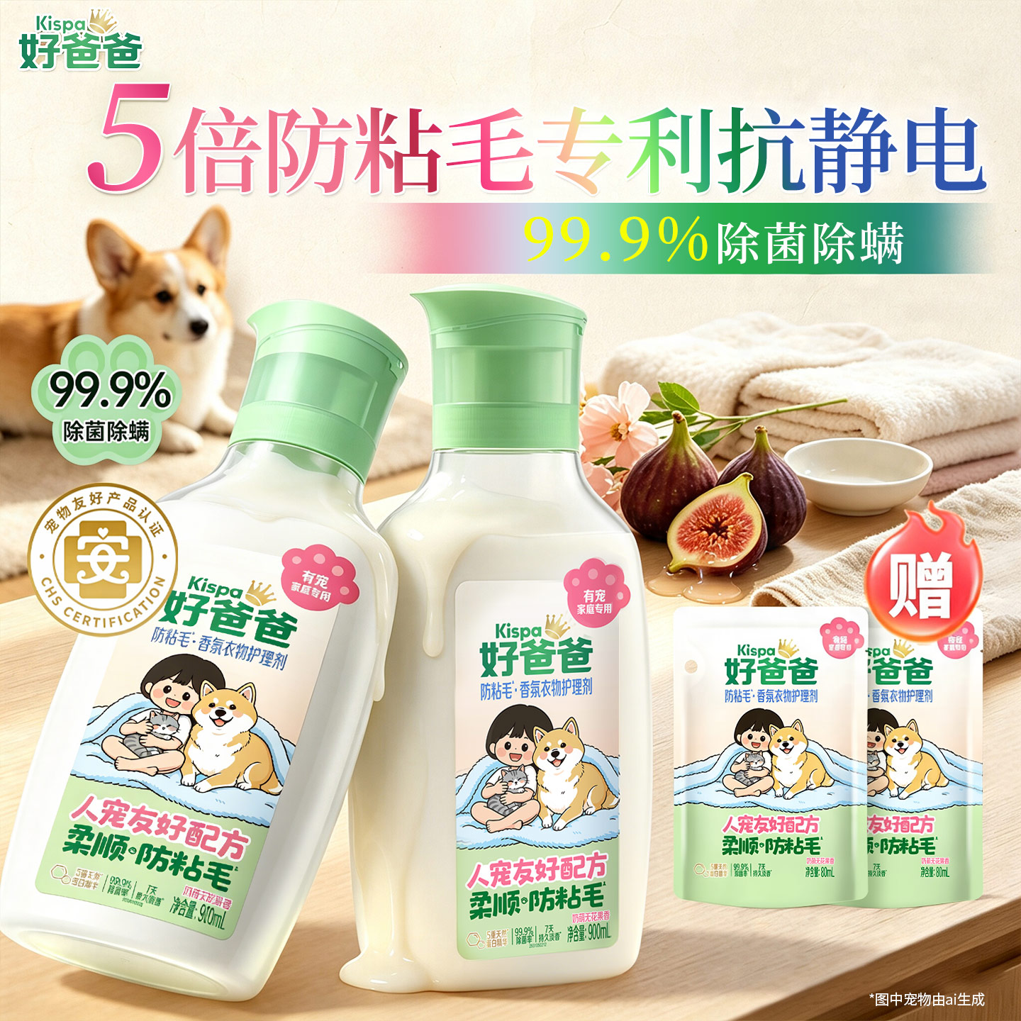 立白好爸爸防粘毛除菌衣物柔顺剂
