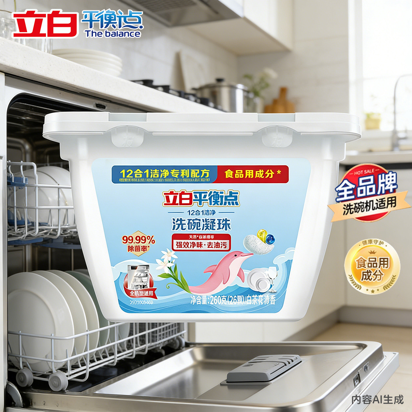 立白平衡点洗碗凝珠洗碗机专用洗涤剂粉盐漂洗剂食品用除菌去油