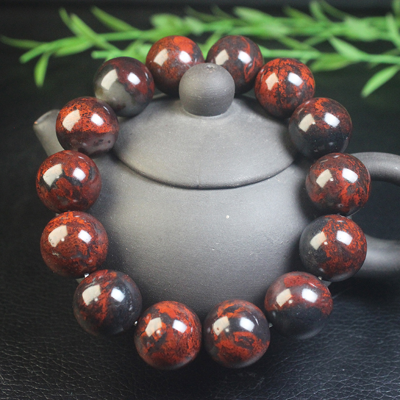 正品桂林鸡血玉乾坤料手串手链男款纯天然玉石带证书玉佛珠16mm