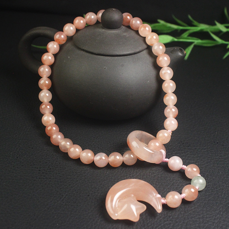 正品桂林鸡血玉贵妃料手持手把件女款粉色玉珠链天然佛珠带证书