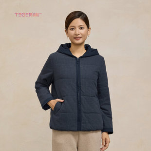泰格女装旗下品牌桑迪冬装棉质小碎花棉服中年女装保暖连帽小棉袄