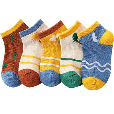 太阳树儿童袜子夏季薄款男童船袜春款短袜女童夏天网眼袜宝宝春季