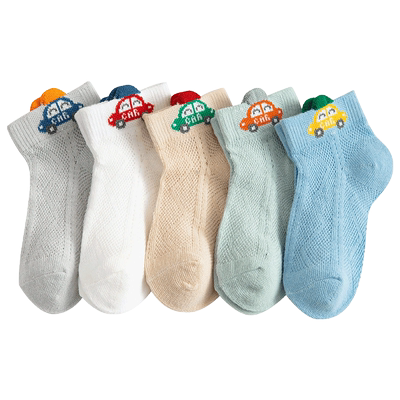 卡通汽车儿童袜子夏季薄款男童袜子春款夏天网眼短袜春季中大童袜