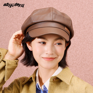 酷乐潮玩新复古麂皮八角帽呢斜纹画家帽质感字母标报童帽子显脸小