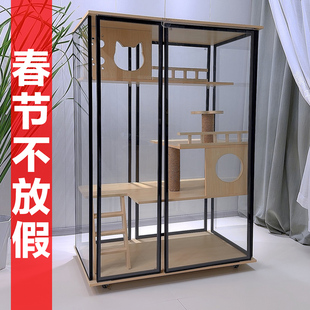 实木猫笼子室内全景超大透明豪华猫别墅家用一体猫柜猫窝双层猫屋